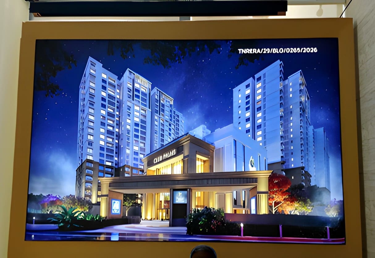 Prestige Palm Court logo on a feature wall