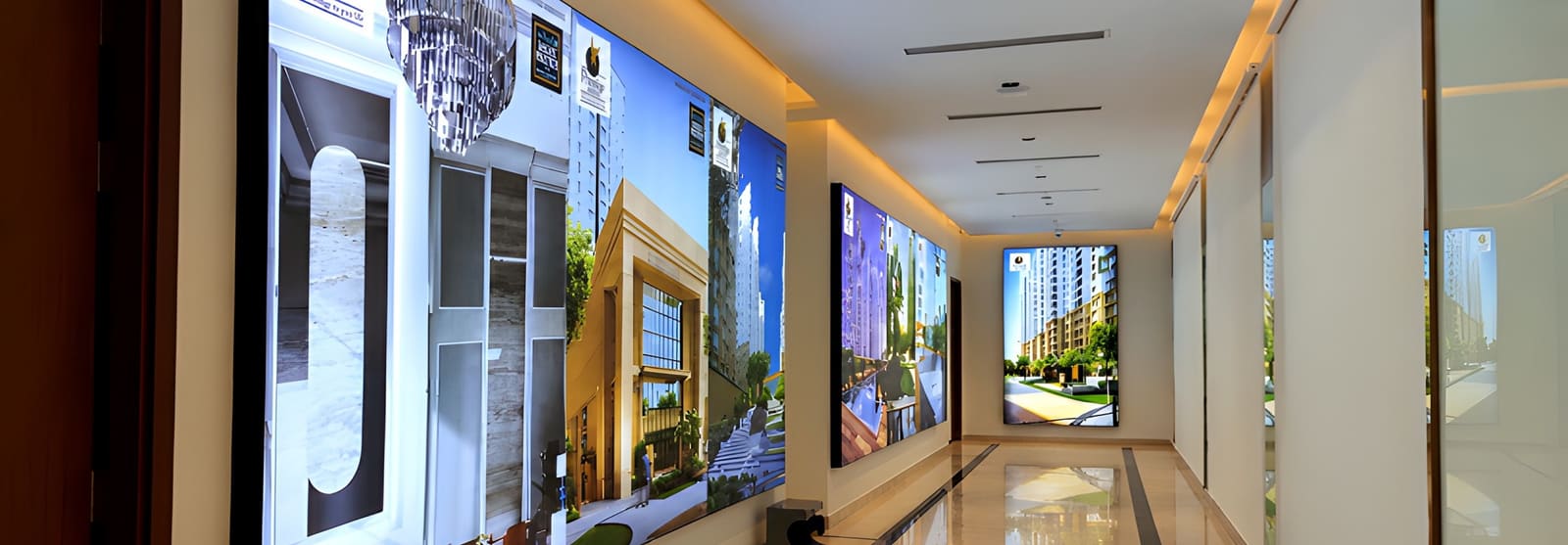 Project renders along the show-flat walkway